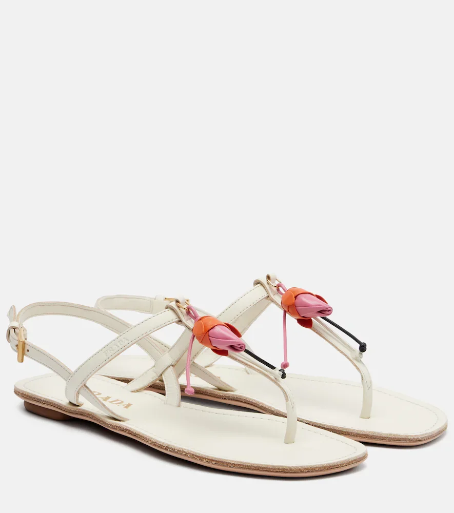 Floral-appliquà leather thong sandals