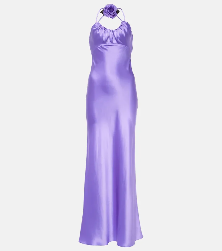Floral-appliquà silk charmeuse gown