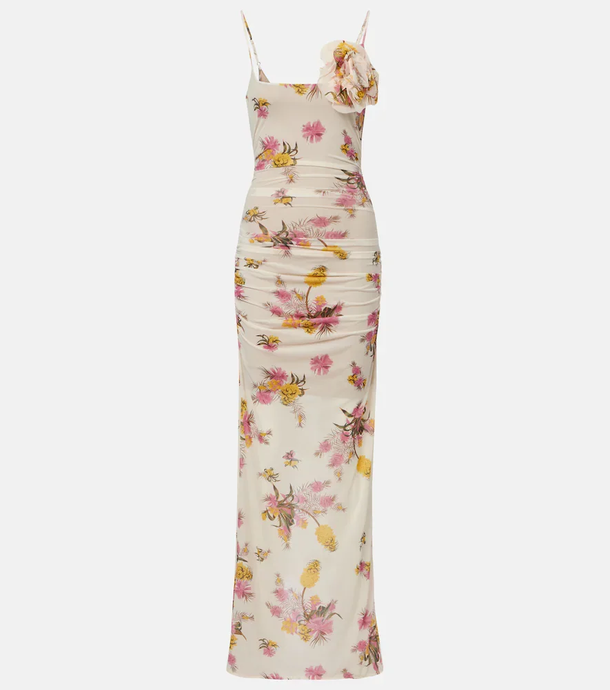 Floral-appliqué floral jersey maxi dress