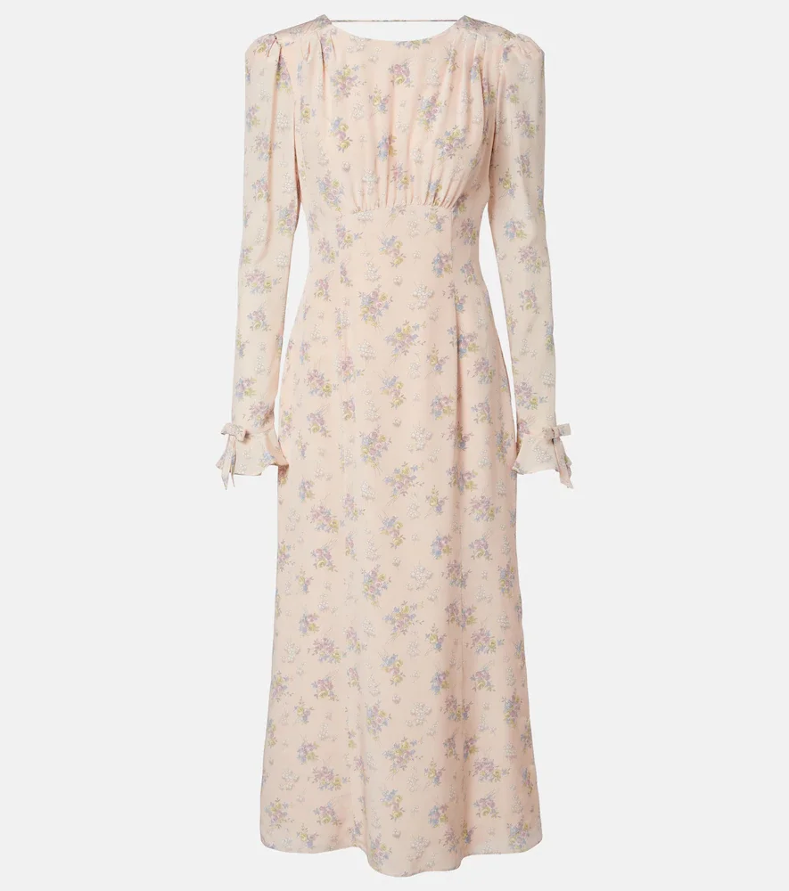 Floral open-back silk midi dress