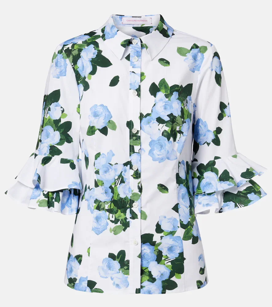 Floral ruffled cotton-blend shirt