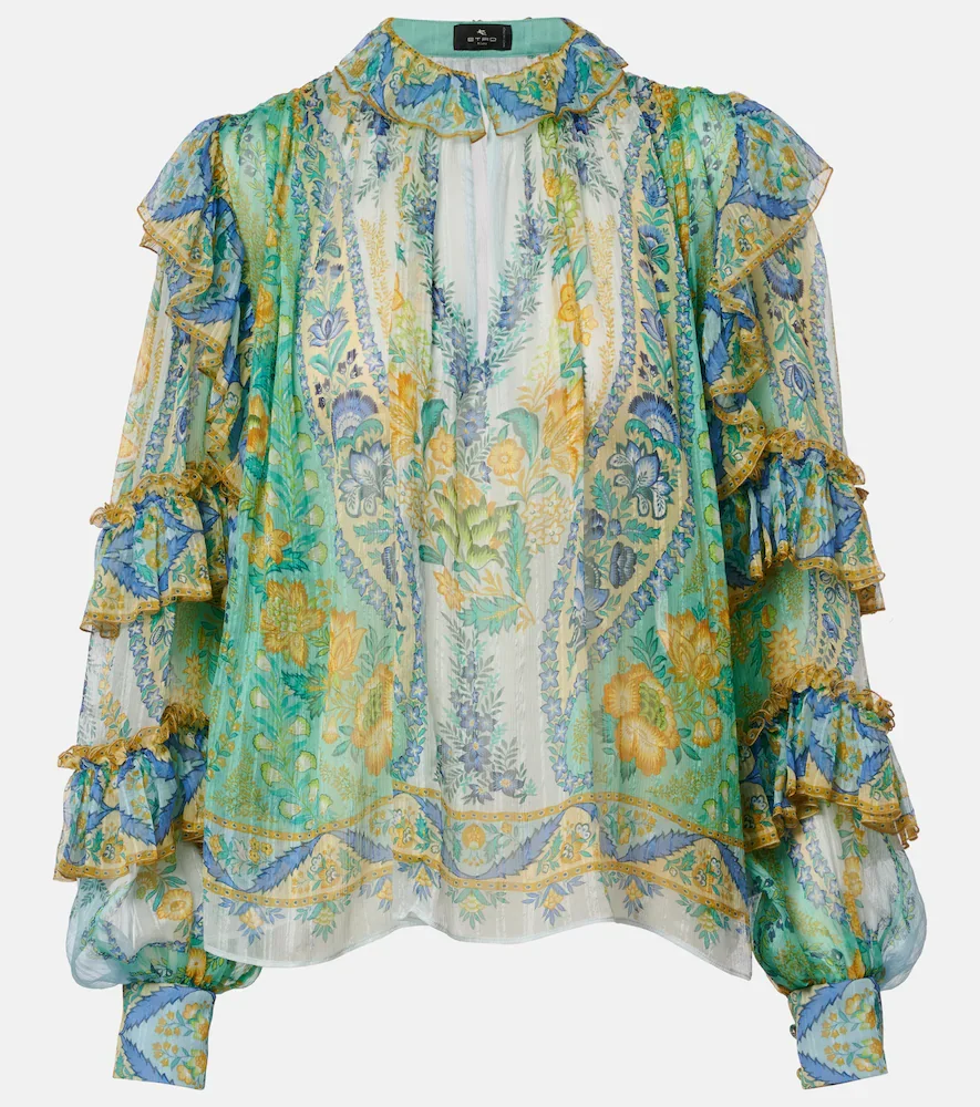 Floral ruffled silk blouse