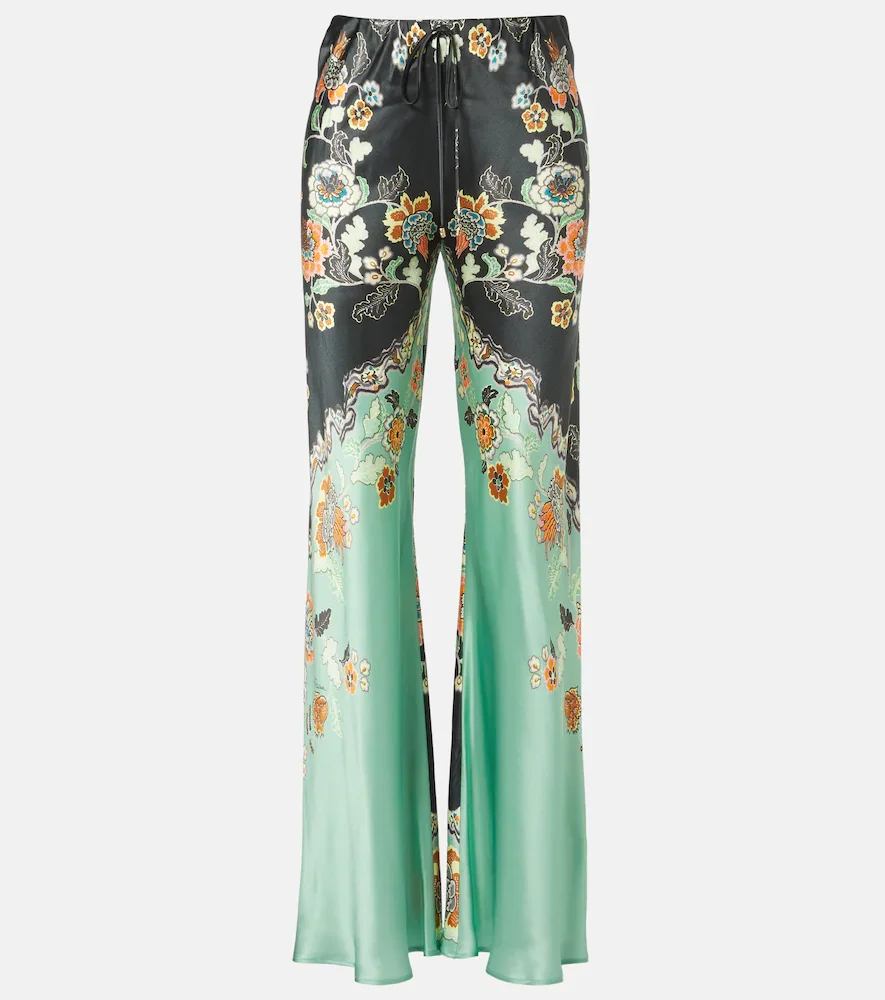 Floral silk satin flared pants
