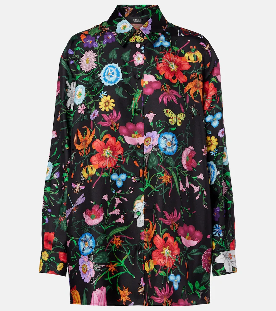 Floral silk twill blouse