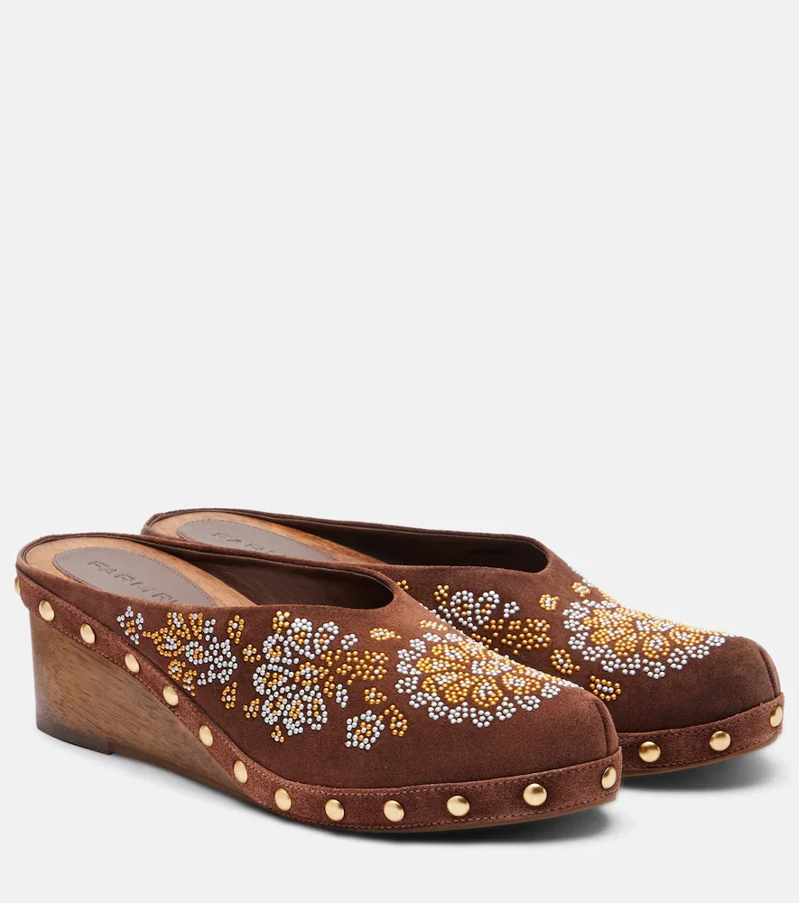 Floral suede clogs