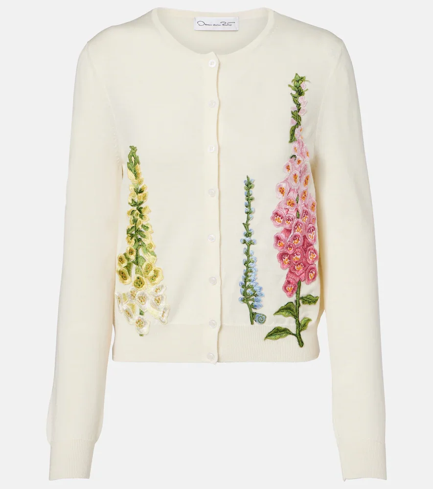 Foxgloves embroidered virgin wool cardigan