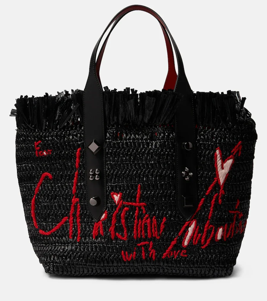 Frangibus Medium embroidered raffia tote bag