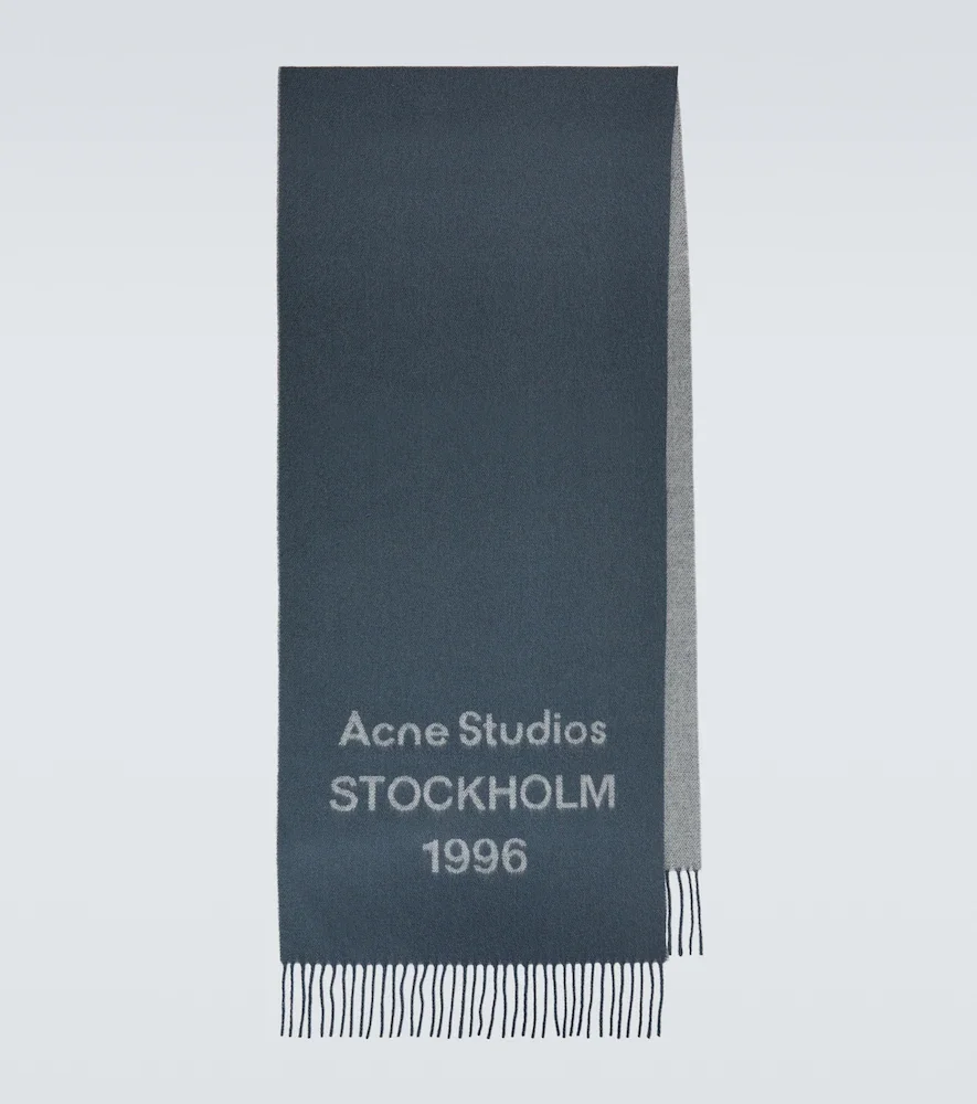 Fringed logo wool scarf