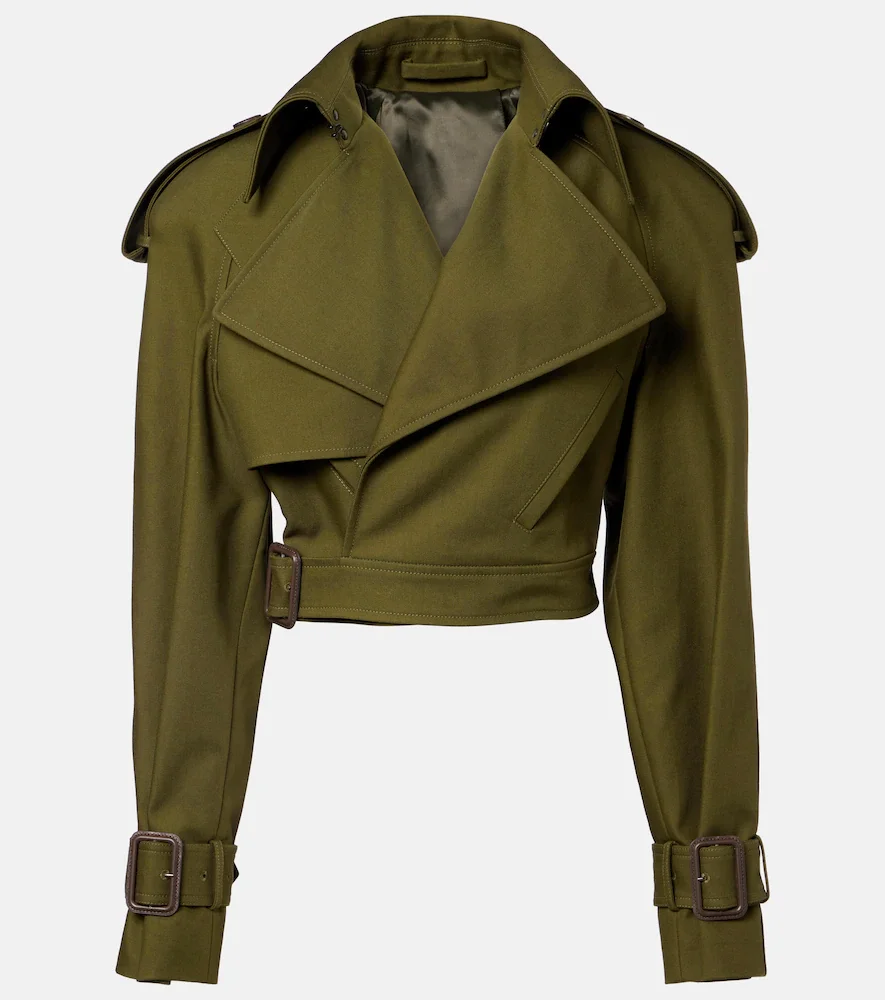 Gabardina cropped de sarga de algodón