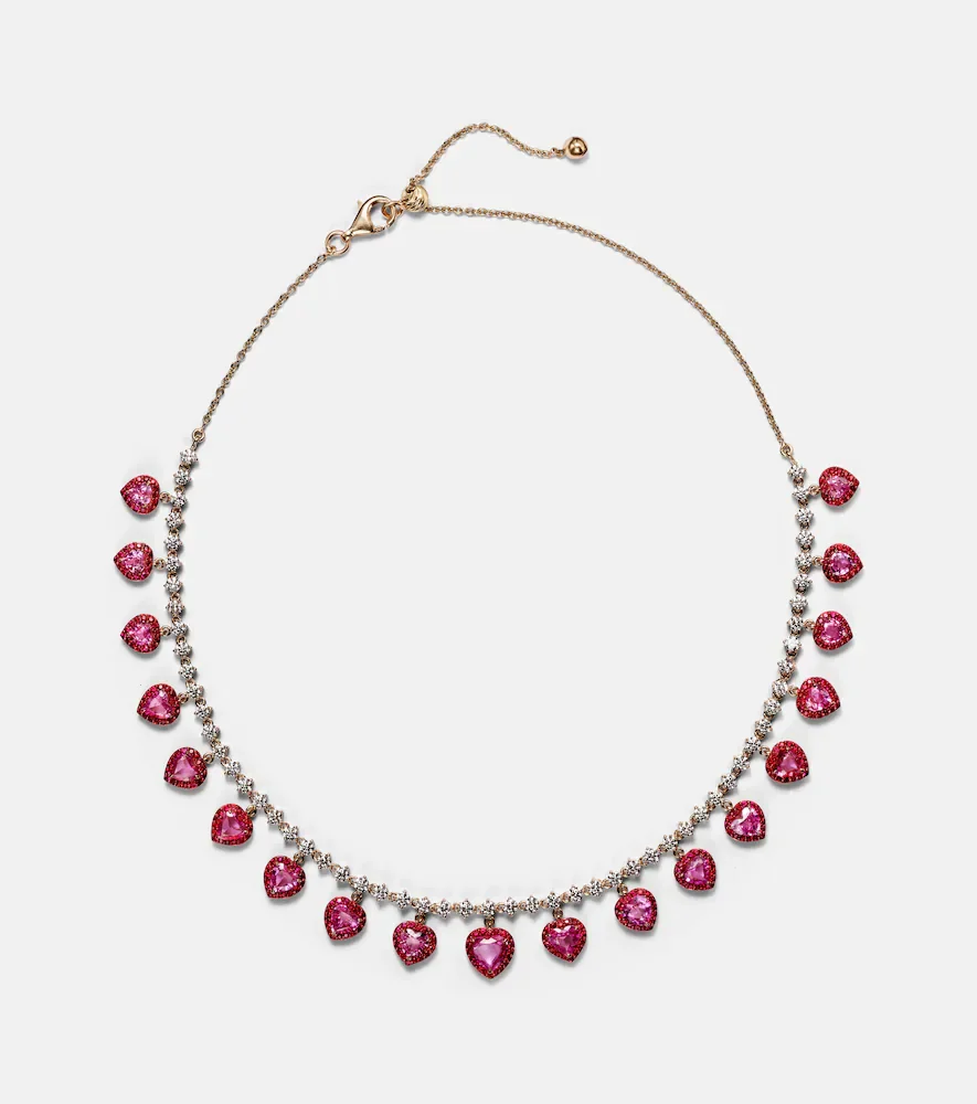 Gargantilla de oro rosa de 18 ct con rubíes y diamantes