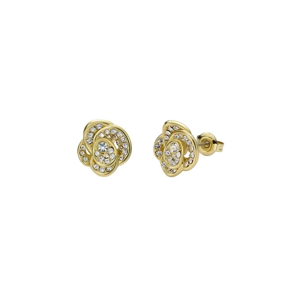 Gold Florine Crystal Flower Stud Earrings - Gold