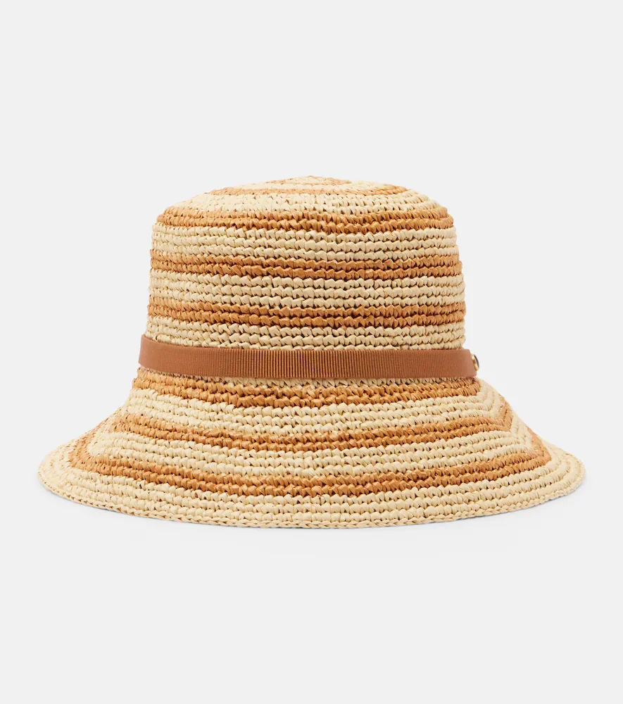 Gorro de pescador de rafia a rayas con VLogo