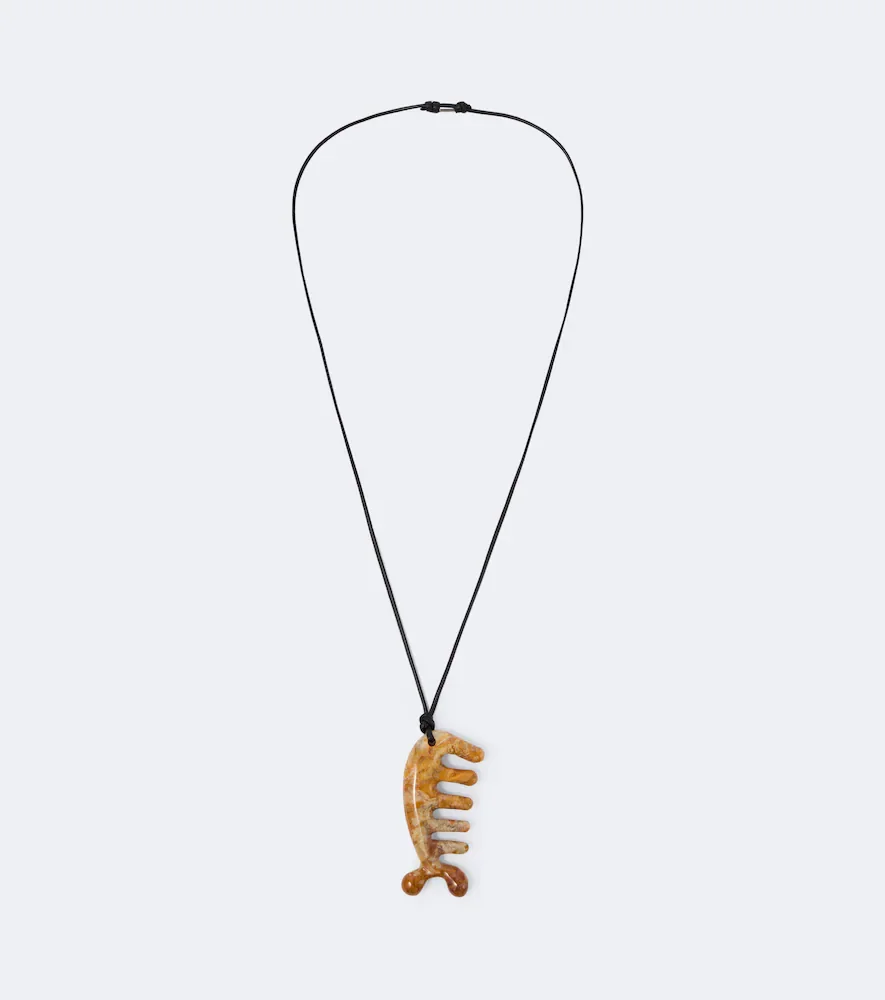 Gua Sha leather necklace with yellow jasper