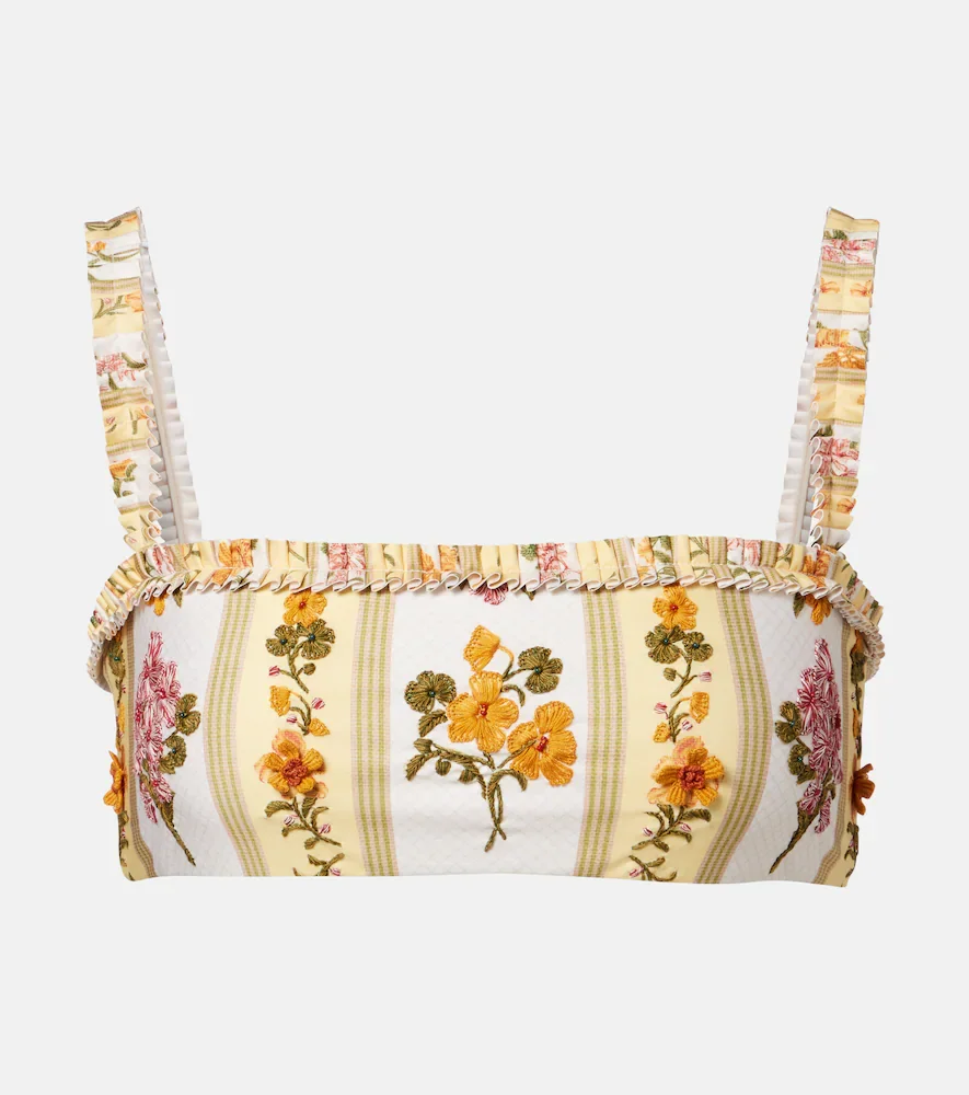 Haut de bikini brodé à fleurs