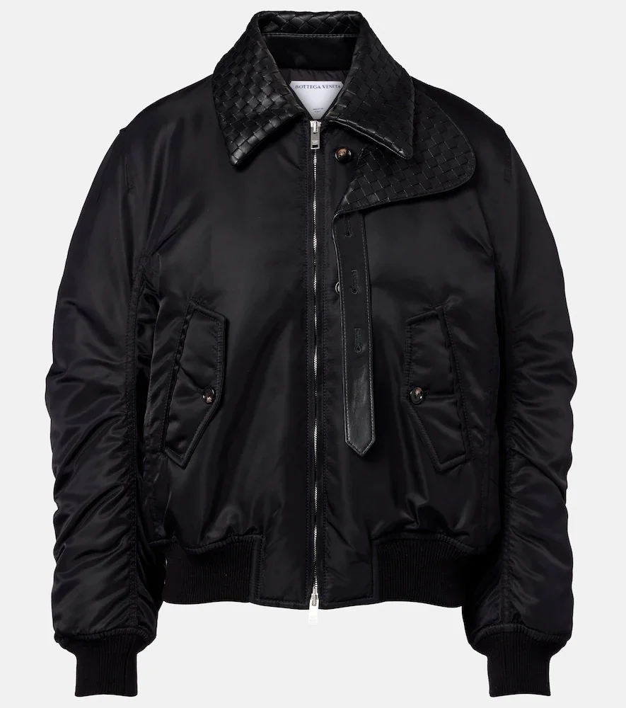 Intrecciato leather-trimmed blouson jacket