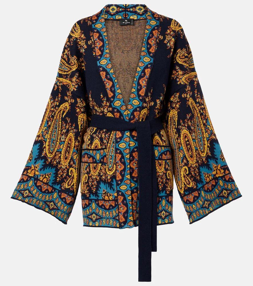 Jacquard cotton-blend wrap cardigan