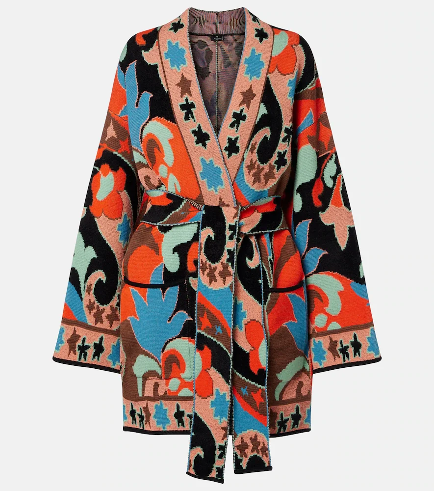 Jacquard wool-blend wrap cardigan