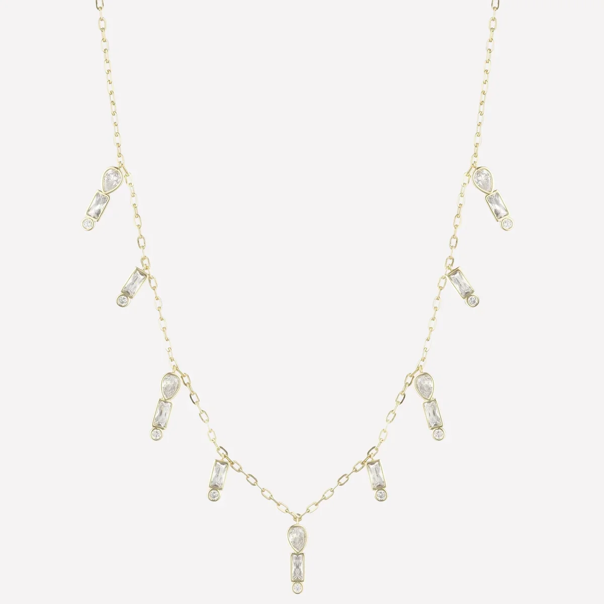 Jacquelyn Charm Chain Necklace - Rhodium Plated