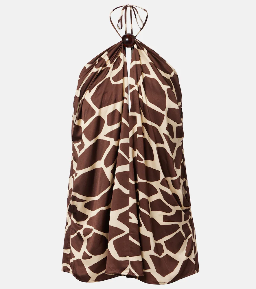 Jensen animal-print halterneck satin top