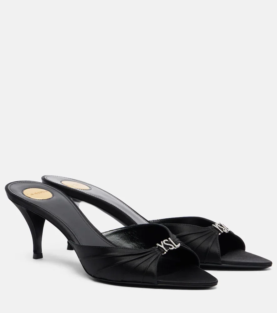 Jerry 60 embellished crêpe satin mules