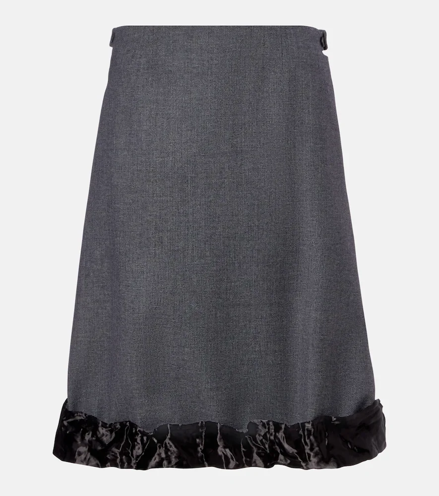 Jupe midi en laine et satin