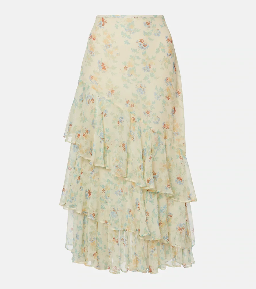 Jupe midi Meadow en soie à fleurs
