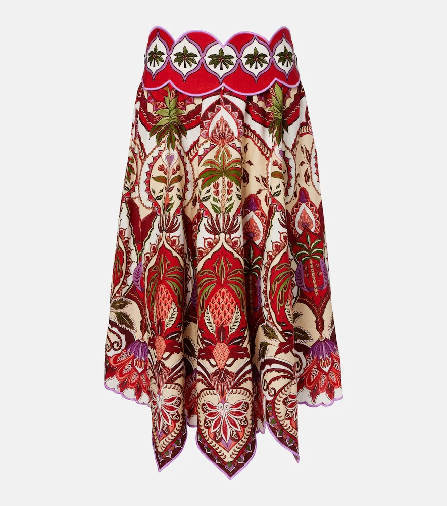 Jupe midi Odara Red en lin mélangé