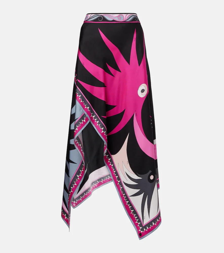 Jupe midi Stella asymétrique en soie