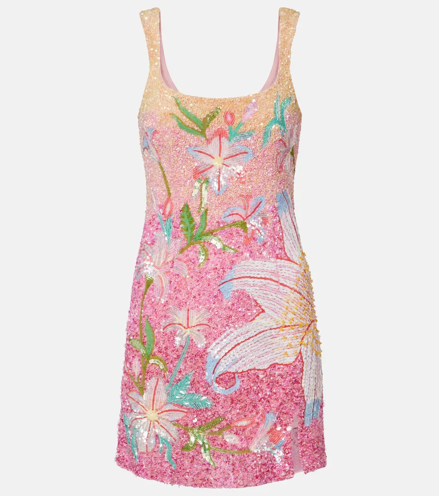 Là Fuori Vestido corto floral con lentejuelas