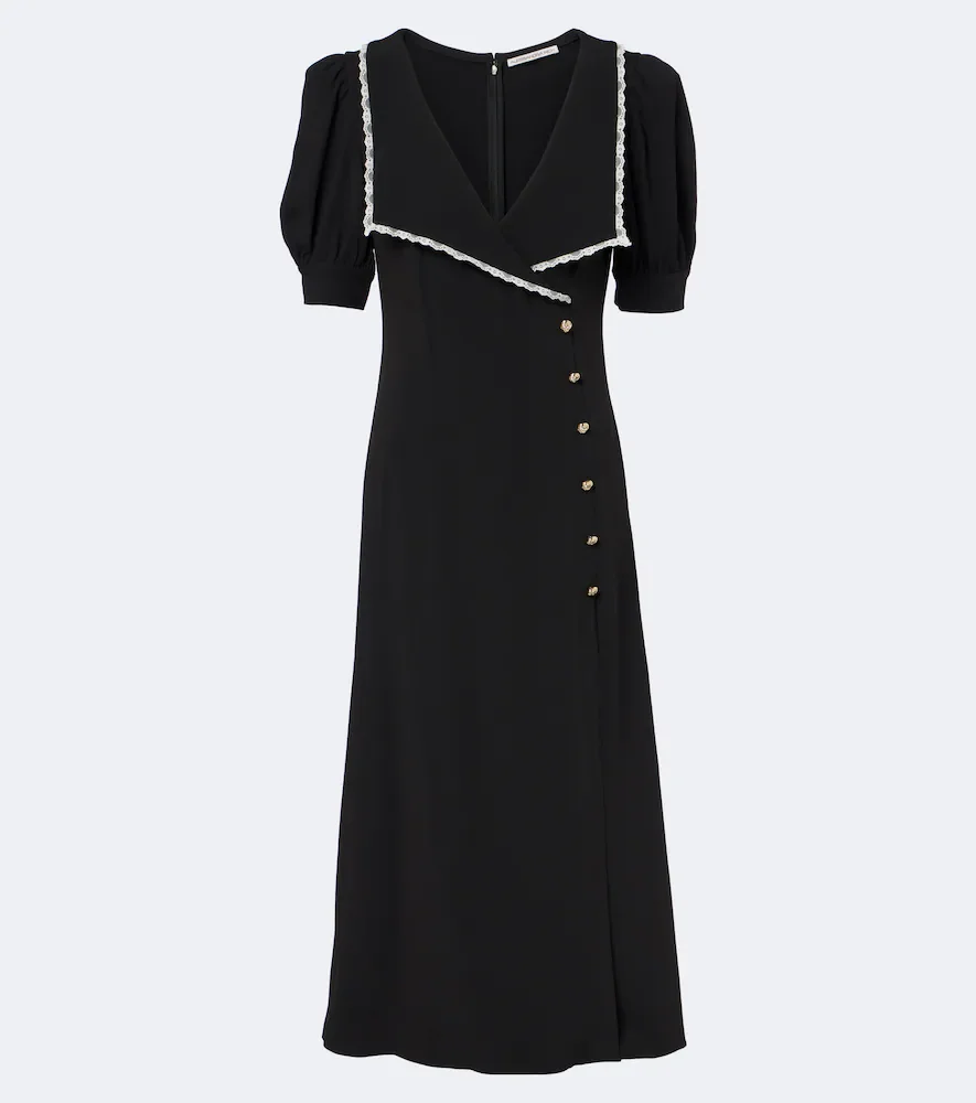 Lace-trimmed cady midi dress