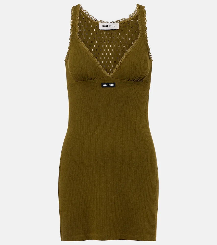 Lace-trimmed pointelle cotton minidress