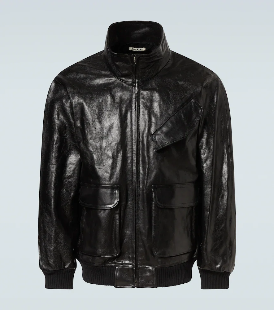 Leather blouson jacket
