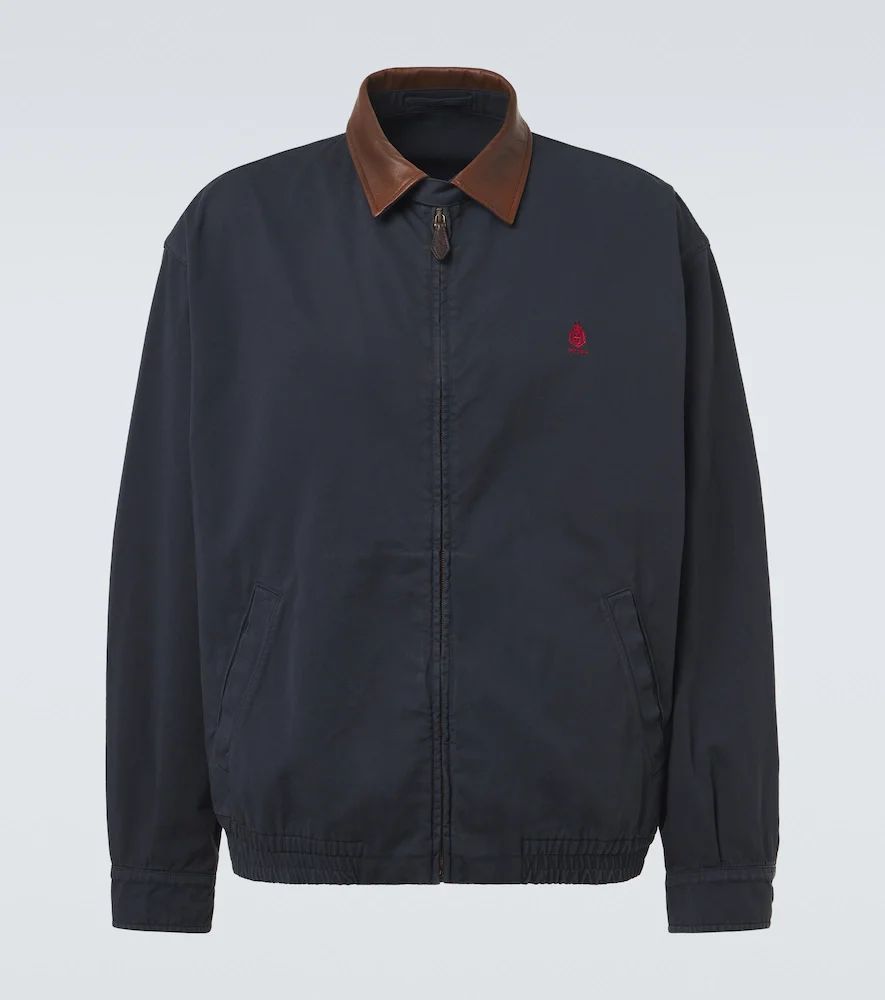 Leather-trimmed cotton canvas blouson jacket