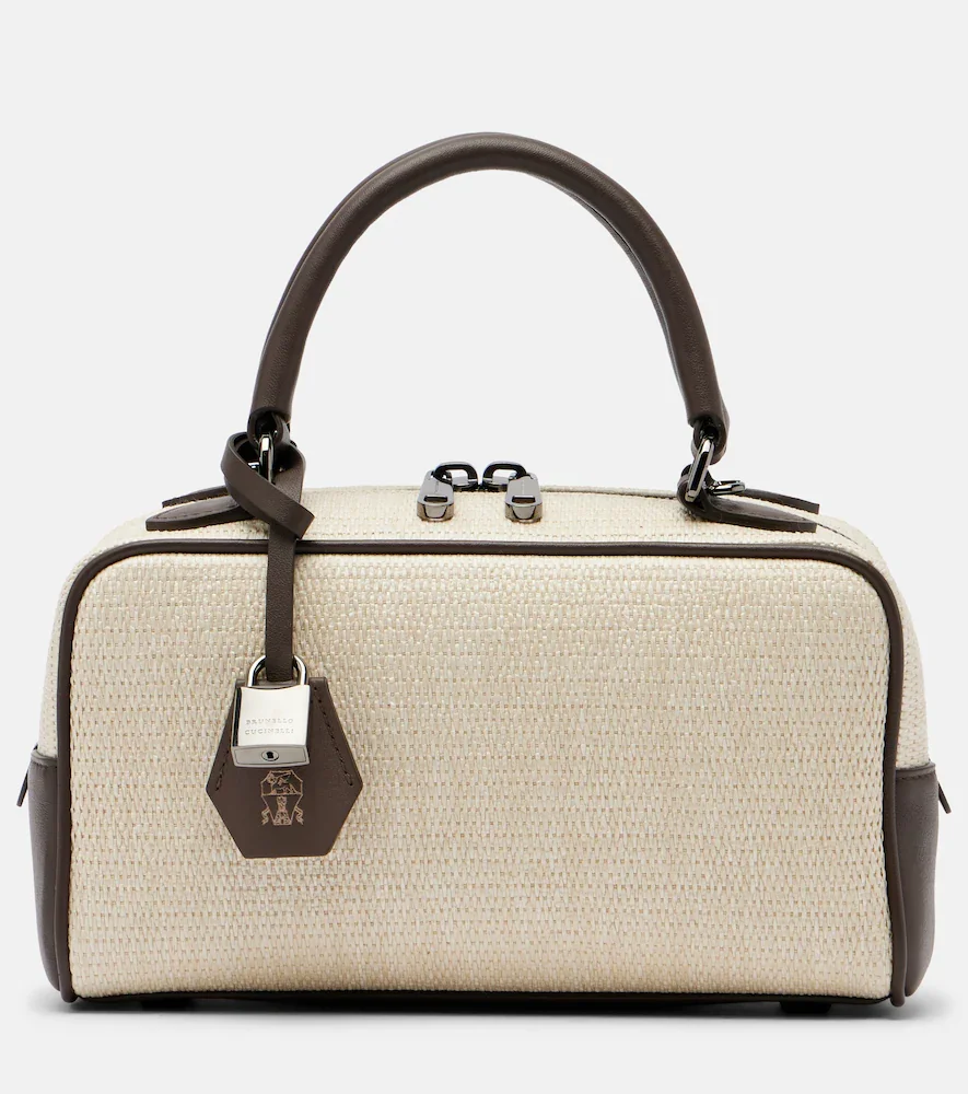 Leather-trimmed top-handle bag