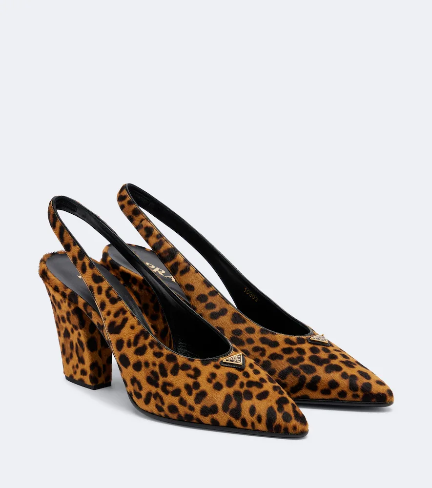 Leopard-print calf hair slingback pumps