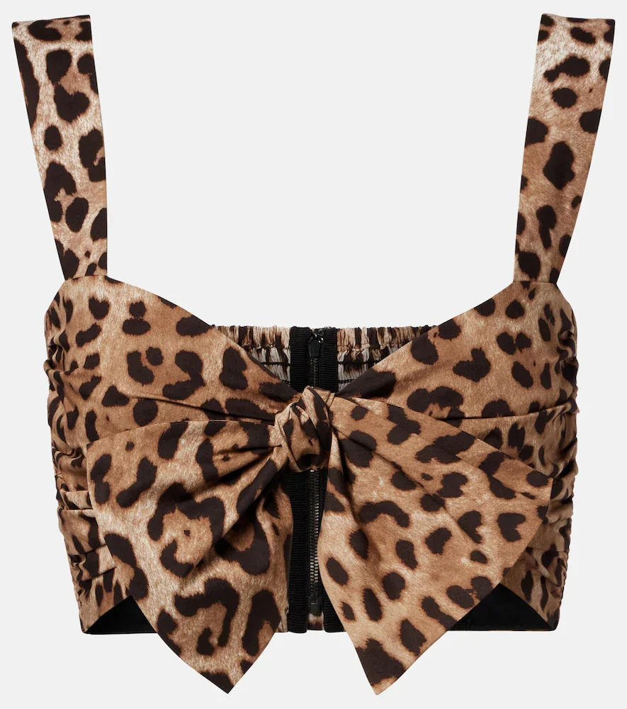 Leopard-print cotton crop top
