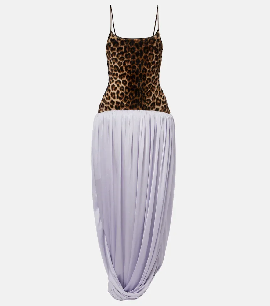 Leopard-print draped maxi dress