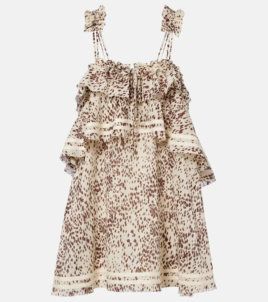 Leopard-print ruffled cotton minidress