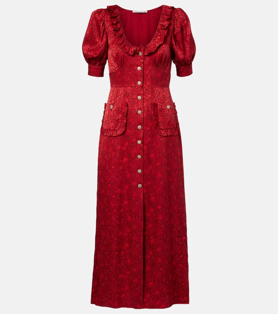 Leopard-print silk jacquard midi dress