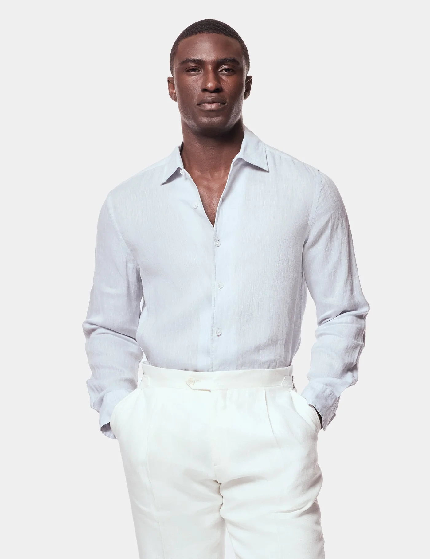 Light Grey Linen Shirt Plain Men's