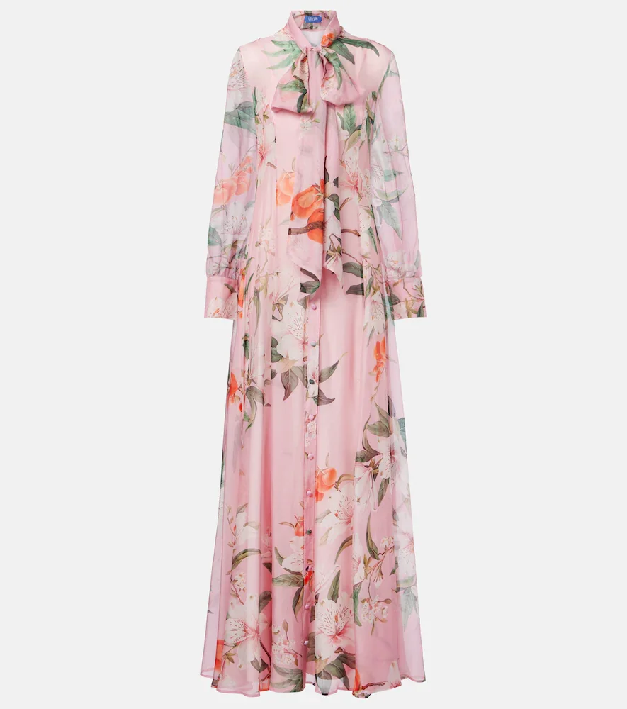 Lilith bow-detail floral chiffon maxi dress