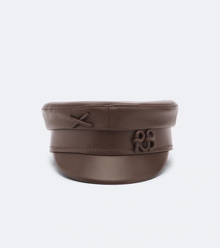 Logo leather newsboy cap