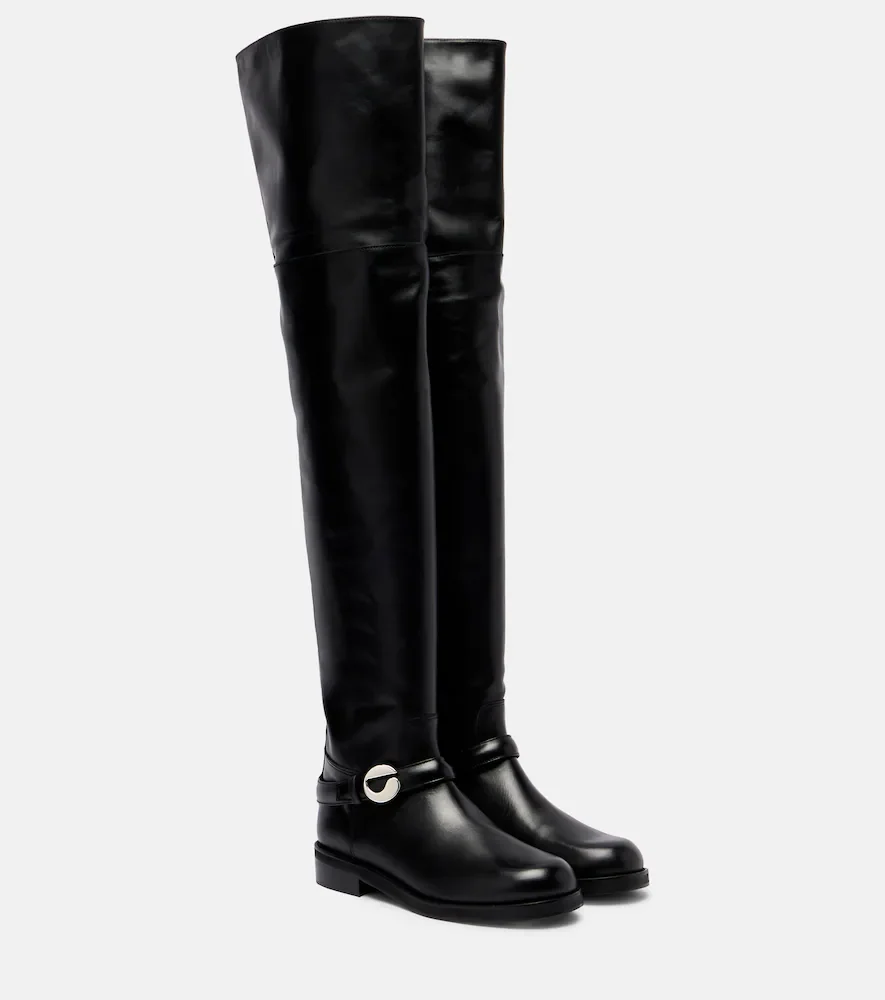 Logo leather over-the-knee boots