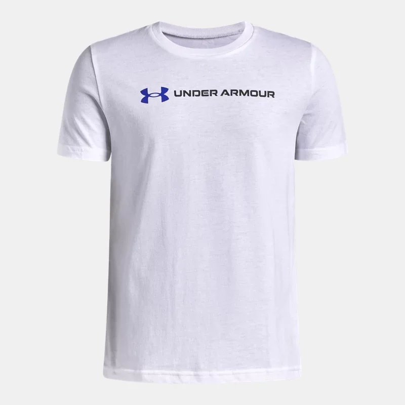 Logo Wordmark Boys' Short Sleeve White Team Royal YLG (59 - 63 in)