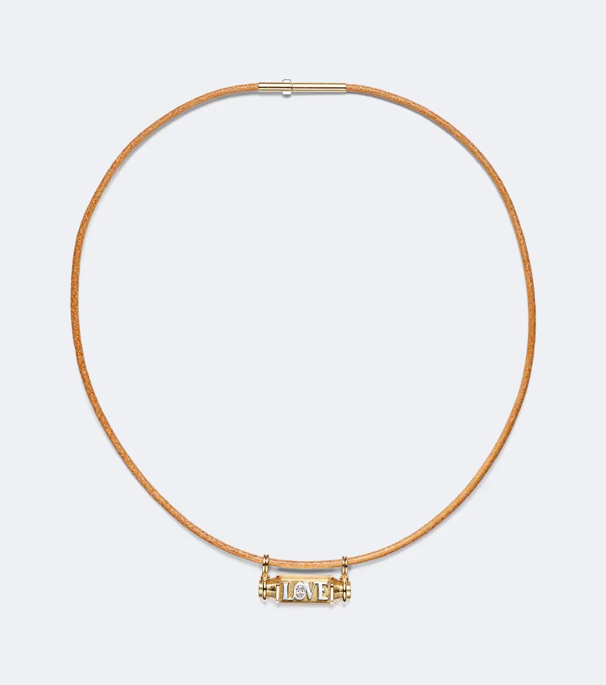 Love Smash 18kt gold and leather pendant necklace with diamond