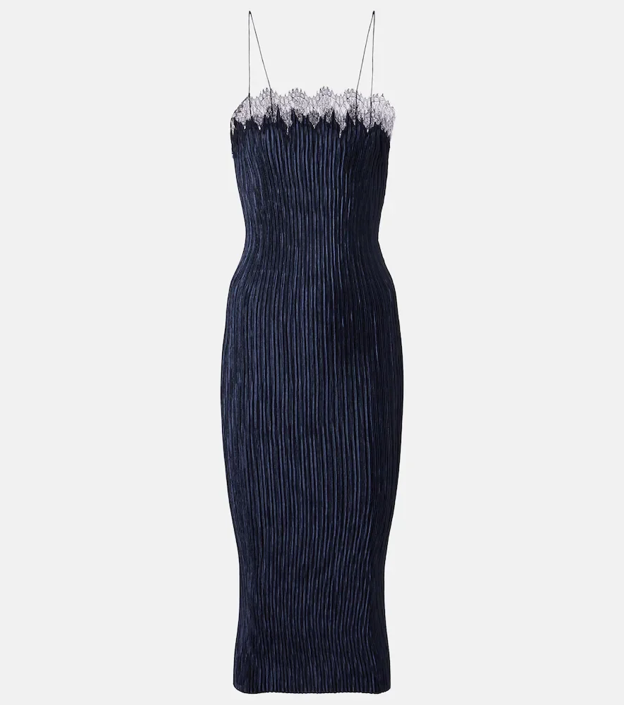 Lumi lace-trimmed pleated midi dress
