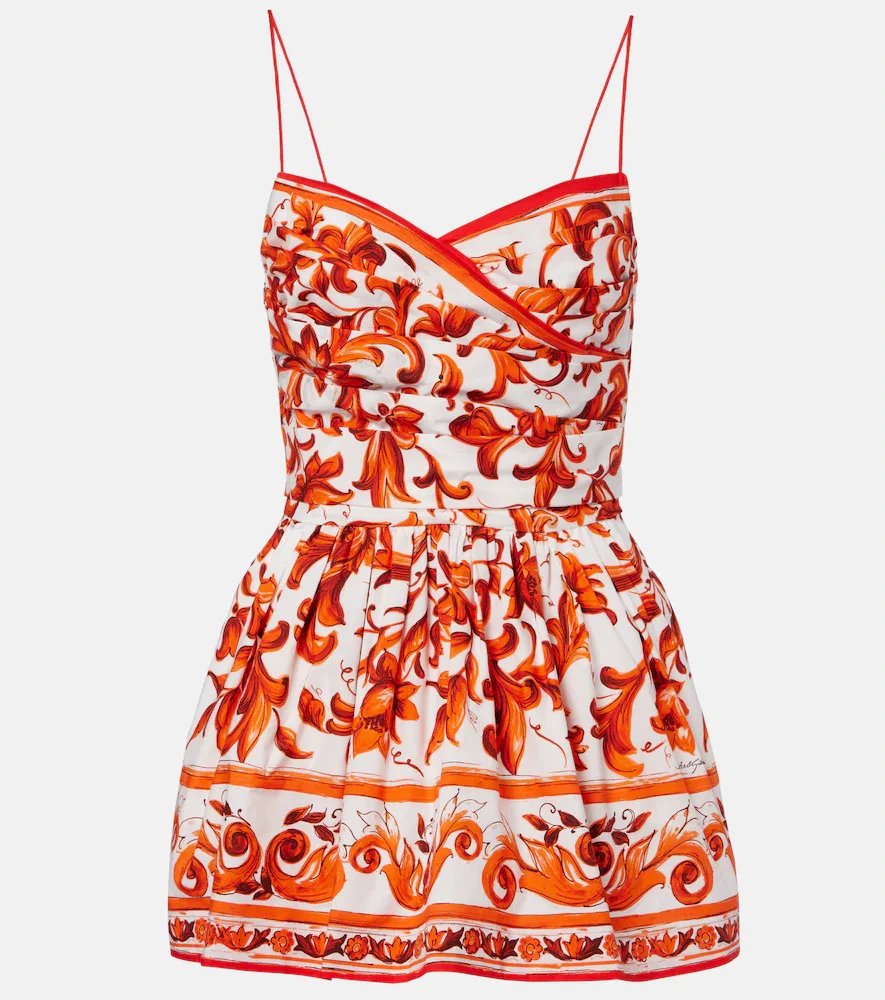 Majolica printed cotton poplin minidress