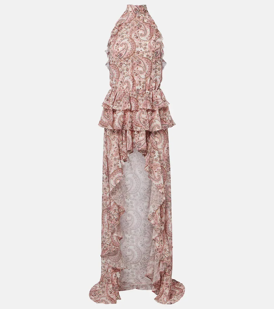 Malena paisley ruffled asymmetric maxi dress