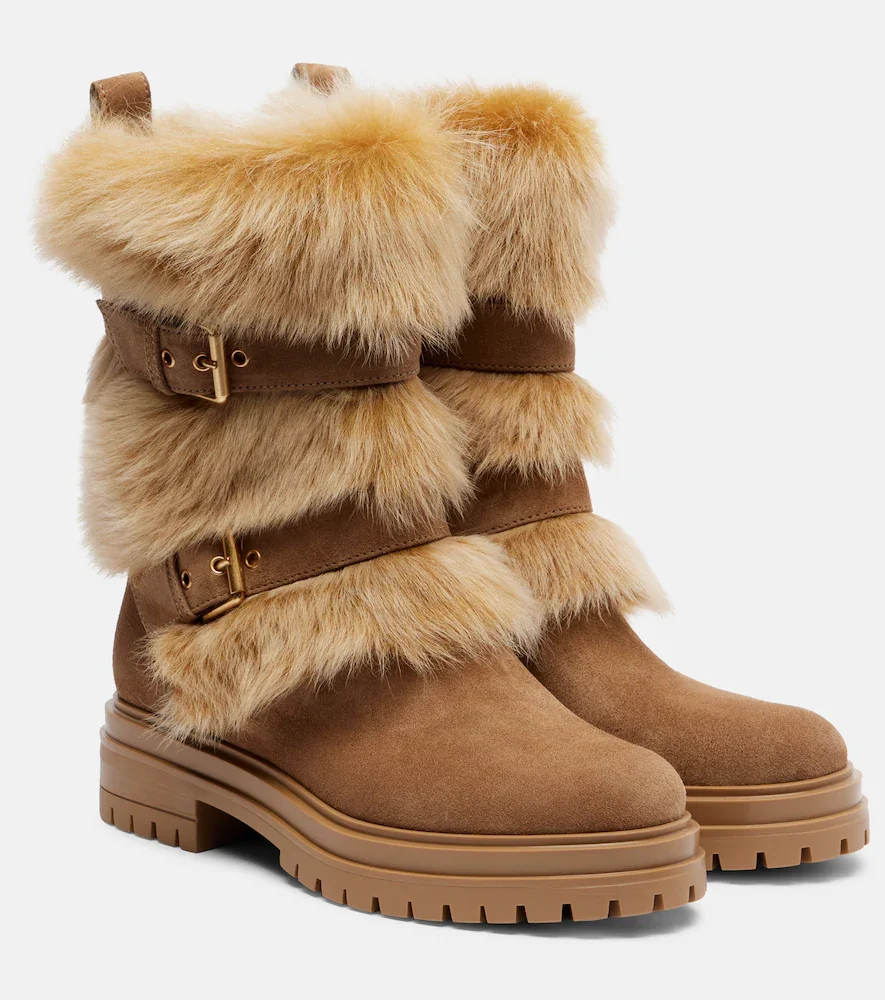 Maverick suede and shearling biker boots