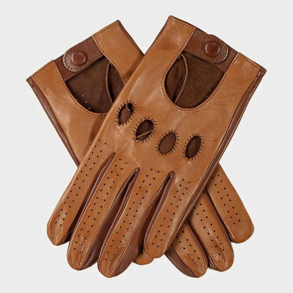 Mens Two Tone Brown Italian Leather Driving Gloves